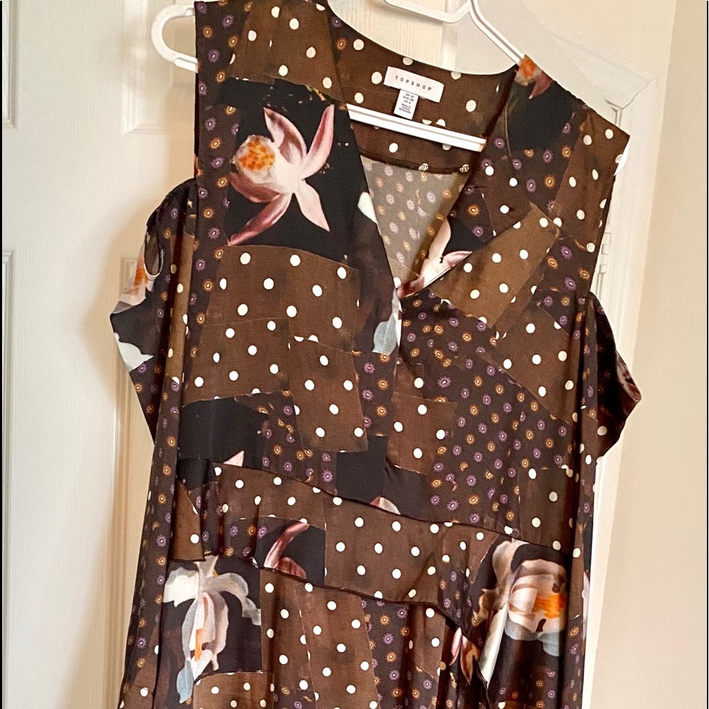 TopShop silk dress cut out shoulder full sleeves